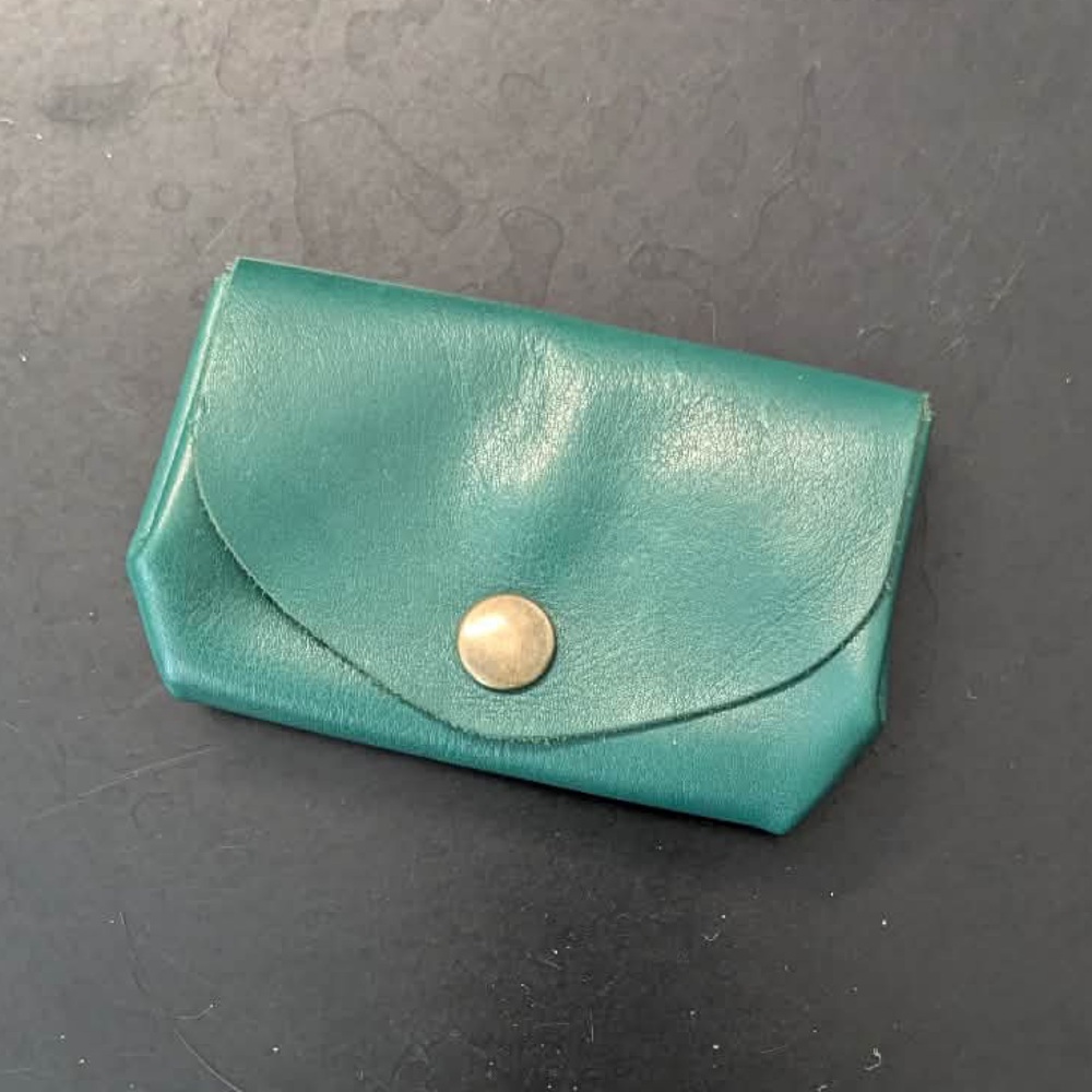 Vintage Green Leather Coin Purse Snap Closure 2 Compartment Mini‎ Wallet
